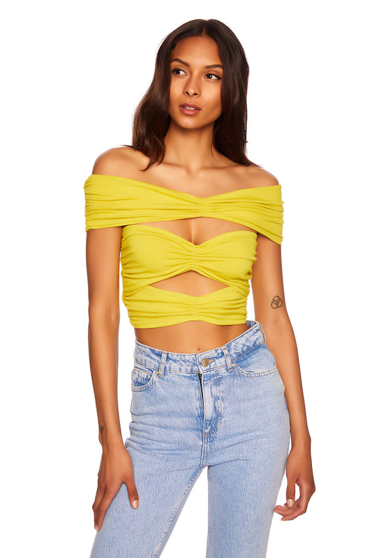 off the shoulder gather cut out top